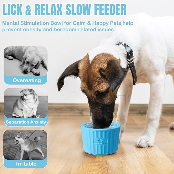 Dog Lick Bowl, Anxiety Relief Dog Licking Mat Freezer Treat Dispenser, Non-Slip Anti-Choking Silicone Slow Feeder Lick Bowl for Small Medium & Large Breed Dogs, BPA Free(Light Blue,M-L)
