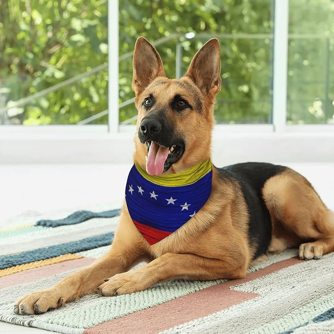 Venezuela Wooden Texture Venezuelan Flag Dog Bandana Scarf Triangle Bibs Pet Accessories Cat Kerchief