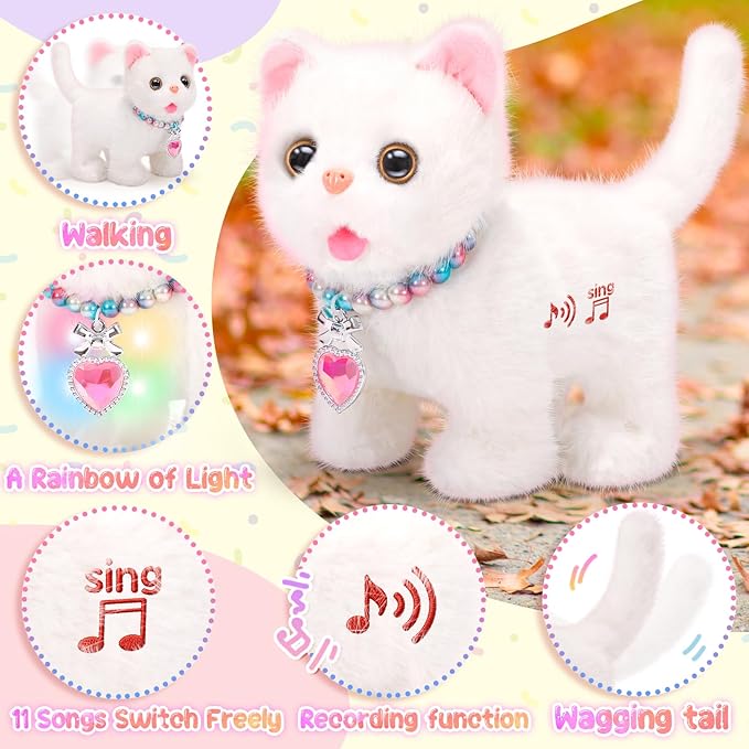 Tagitary Plush Toys Walking Cat Repeats What You Say,Stuffed Interactive Cat Talking Singing Toys with Princess Dress Up Accessories Jewelry Toys,Christmas Birthday Gift Party Favors for Kids
