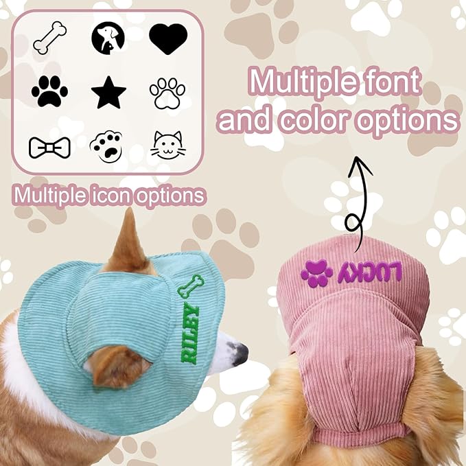 Personalized Dog Hat with Embroidered Name, Custom Dog Hat with Ear Holes, Adjustable UV Sun Protection Pet Baseball Cap Bucket Hats, for Pet Lovers (5 Sizes) (Style1)