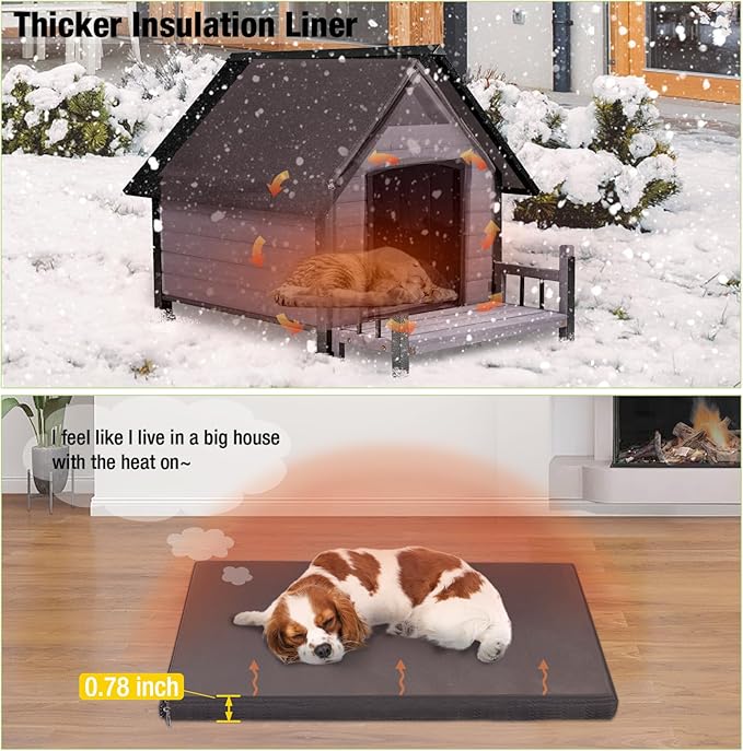 Heated Dog House with Insulated Liner, Waterproof Dog Kennel for Small to Medium Size Dogs, Outdoor Doghouse 100% Insulated Puppy Shelter with Elevated Floor for Winter (Grey-Heated, Medium)