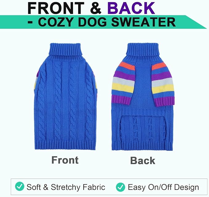 Dog Cold Sweater, Dog Sweaters Winter for Medium Dogs Girl Male, Turtleneck Warm Dogs Sweater Long Sleeve, Stretchy Christmas Doggie Sweaters Outdoor, Pet Knitwear Frenchie, Schnauzer (Blue M)