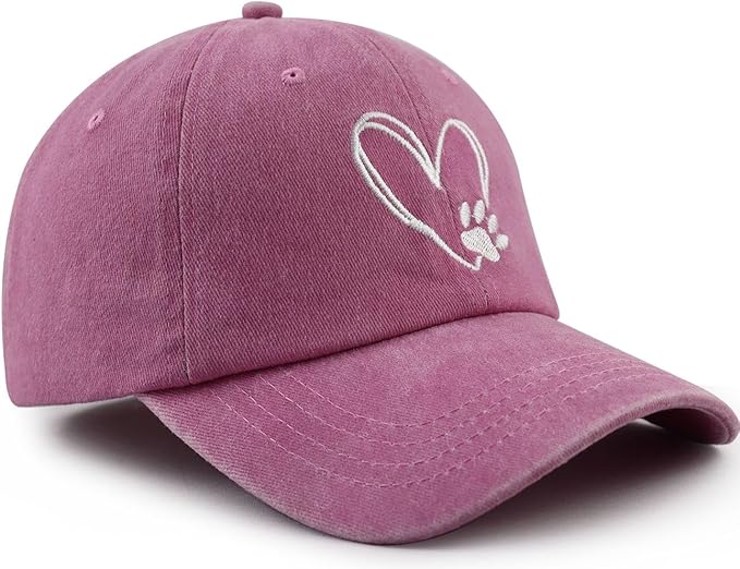 Dog Paw Print with Love Heart Hat for Women Men, Funny Adjustable Cotton Embroidered Dog Lovers Gifts Baseball Cap
