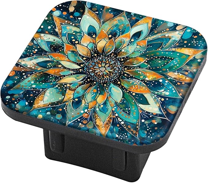 Hitch Cover Fits for 2-Inch Hitch,Floral Oil Painting with Radiating Petals in Blue and Orange Rubber Trailer Hitch Cover Tube Plug Insert,Car Exterior Accessories, Receiver Tube Hitch Plug
