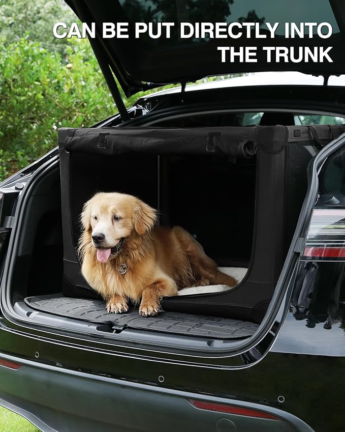 30 Inch Collapsible Travel Dog Crate for Medium Large Dogs, Portable Dog Crate 4-Door Foldable Soft Kennel with Durable Mesh Windows for Indoor & Outdoor Travel, with Storage Bag,Black