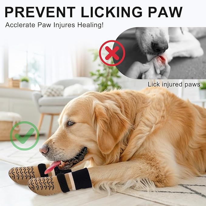 BEAUTYZOO Dog Socks to Prevent Licking Paws -Dog Boots & Paw Protectors with Grippers on Hardwood Floors, Dog Shoes for Hot/Cold Pavement Small Medium Large Senior Dogs Booties