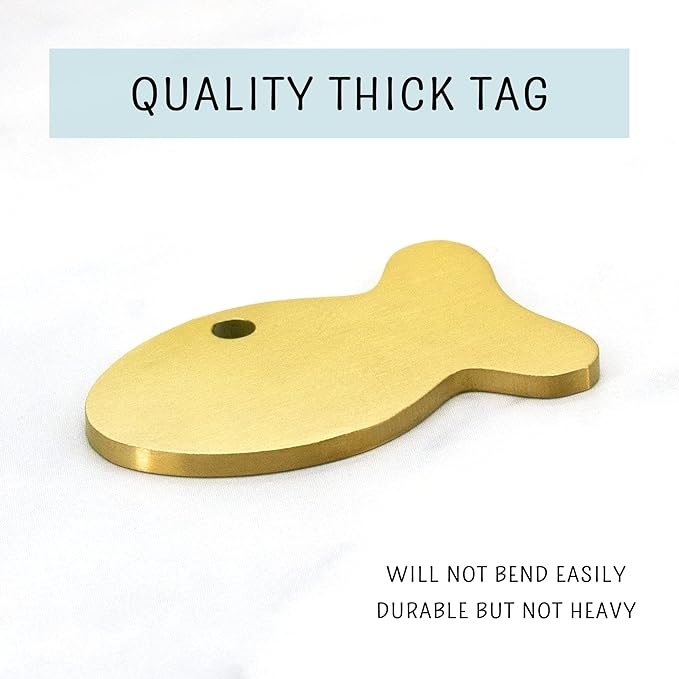 Ultra Joys Cat ID Tag Personalized Pet Tags, Durable Stainless Steel Small Pet Mini Dog Cat Tag Lightweight -Fish Tag in Gold