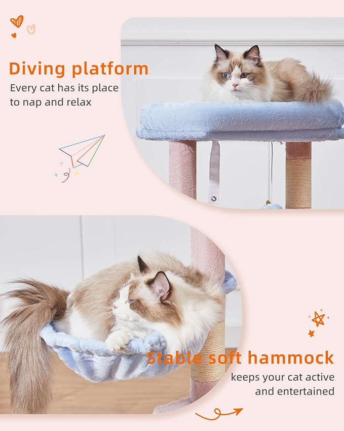 Taoqimiao Cat Tree,38.5-Inch Cat Tower for Indoor Cats,Suitable for Kittens with Luxurious cat condo with Adjustable Baskets and Luxurious Perch MS029SPB Pink and Blue