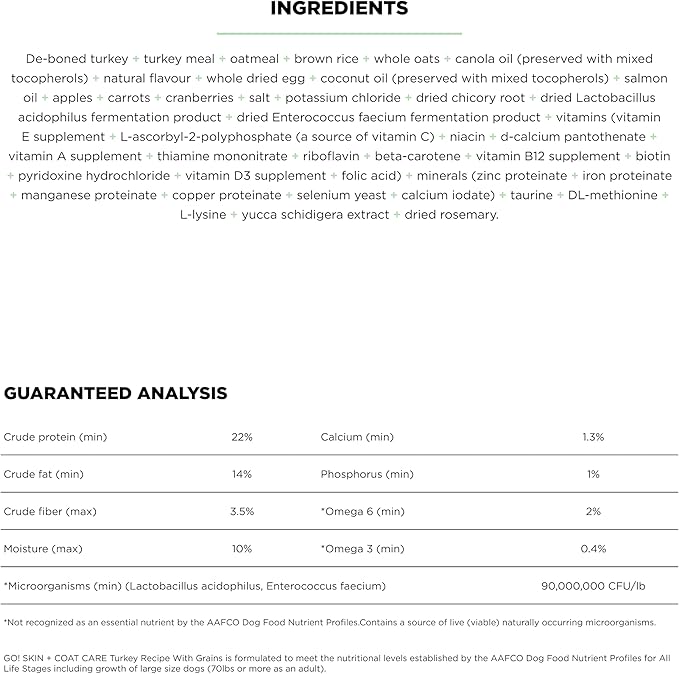 Go! Solutions Skin + Coat Care, Dry Dog Food, Turkey Recipe with Grains, 22 lb Bag