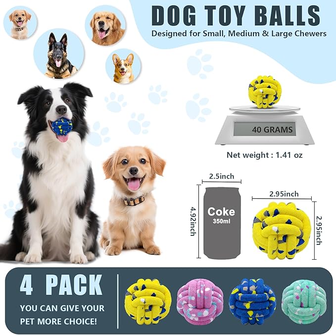 Magicorange Dog Balls 4 Pack Tennis Ball Toys Dog Toy for Aggressive Chewers Indestructible Teething Chew Toys Water Toy Fetch Ball for Dogs