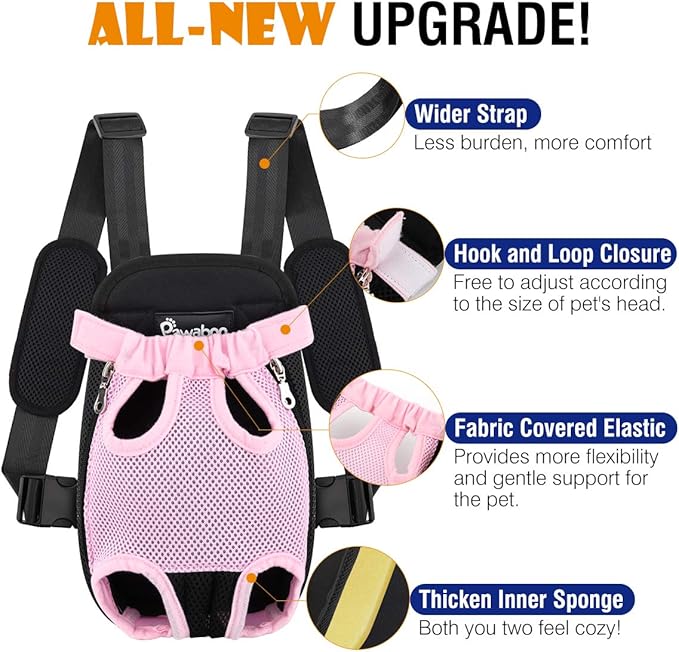 Pawaboo Pet Carrier Backpack, Adjustable Pet Front Cat Dog Carrier Backpack Travel Bag, Legs Out, Easy-Fit for Traveling Hiking Camping for Small Medium Dogs Cats Puppies, Extra Large, Pink