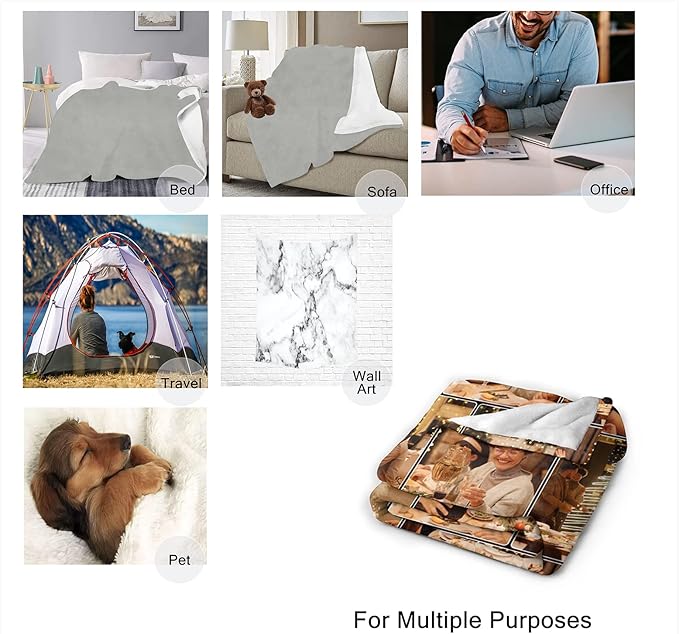 Custom Blanket with Photo, Customized Blankets with Pictures for Kids Friends Family MOM DAD, Personalized Souvenir Throws for Birthday Wedding Get Together, 7 Collage