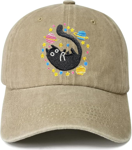 Black Cat Hat,Ragdoll Cat Embroidered Adjustable Cotton Baseball Cap for Men Women,Gifts for Cat Lovers