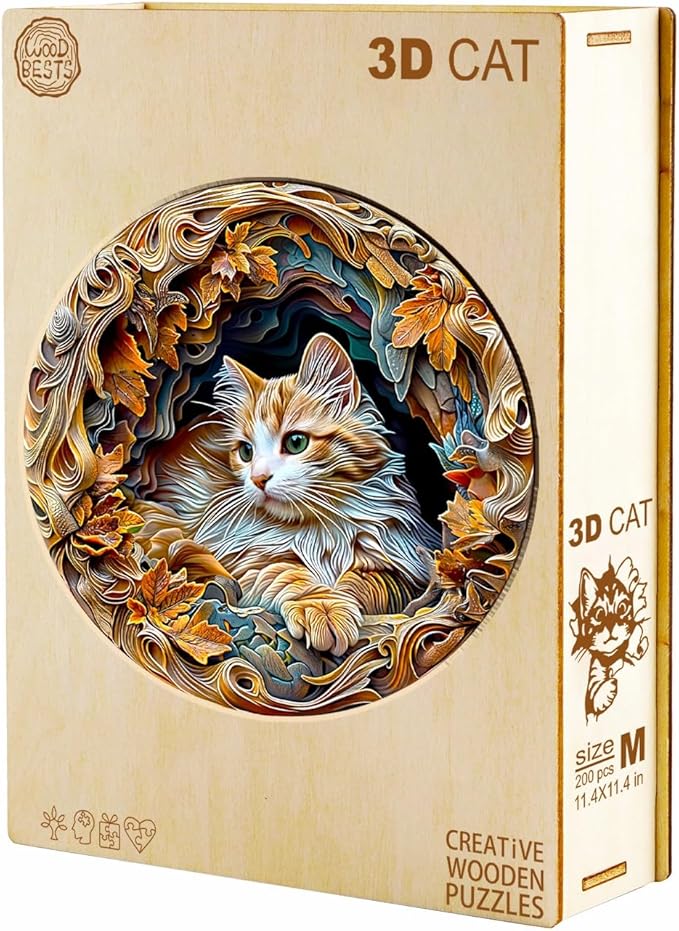 KAAYEE Wooden Puzzles for Adults, 3D Cat 300 Piece Unique Animal Shape Puzzle, Cat Wood Puzzle for Adults, Creative Gifts for Friends/Family, Home Decor(13.4 * 13.4in)