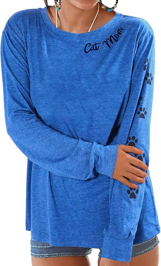 JINTING Cat Shirts for Women - Loose Fit Lightweight Long Sleeve Graphic Tee Fall Printed Crewneck Blouse Casual Tops