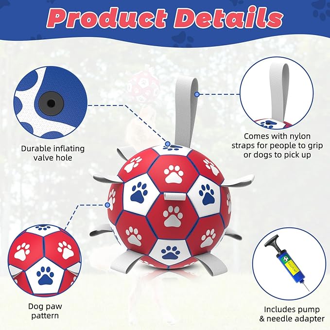 Diman Premium Dog Toys Ball, Interactive Dog Toys for Tug of War, Dog Soccer Ball with 9 Nylon Straps for Indoor Outdoor, Dog Toy for Medium Dogs & Large Gift for Birthday (7 inch)