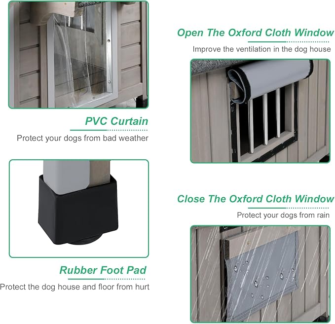 PetsCosset 30.5" L Outdoor Dog House with Waterproof Asphalt Roof for Small to Medium Dogs,Large Wooden Indoor Dog Kennel with Anti-Chewing Metal,Oxford Cloth Window,Durable Doghouse for 1-2 Dogs