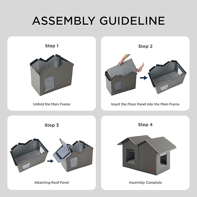 Bedsure Weatherproof Outdoor Cat House - Extra Wide Insulated Feral Cat Shelter with Raised Base in Winter, Waterproof Outside Pet Hideout for Stray Kitty, 22.5x12.5x13.25inches, Grey