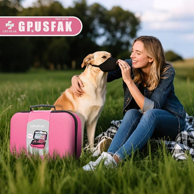 Pet First Aid Kit for Dogs - Pet Emergency Kit for Camping Hiking Traveling Hunting and Sports (Pink)