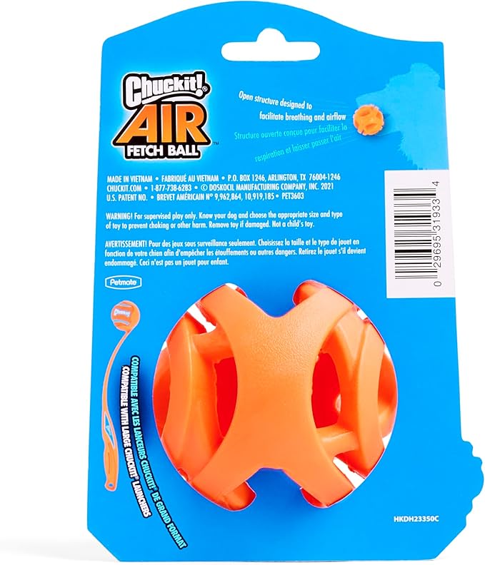 Chuckit! Air Fetch Ball Dog Toy - Size Large - For Dogs 60-100 lbs - Bouncy and Durable - Hollow Design - 3-inch Diameter - Pack of 1