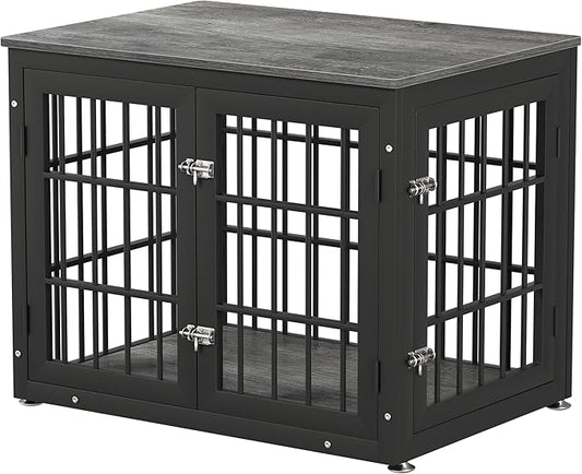 32 Inch Heavy Duty Dog Crate Furniture for Medium and Small Dogs, Decorative Pet House End Table, Wooden Cage Kennel Furniture Indoor, Gray