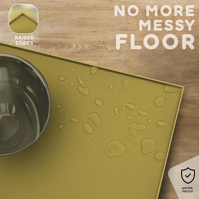 Dog Food Mat - 24x15 Raised Edges Dogs Mat for Food and Water Prevent Spill, Waterproof Cat Food Mats Protect Floors, Easy Clean Dog Bowl Mats for Food and Water, Silicone Pet Feeding Placemats