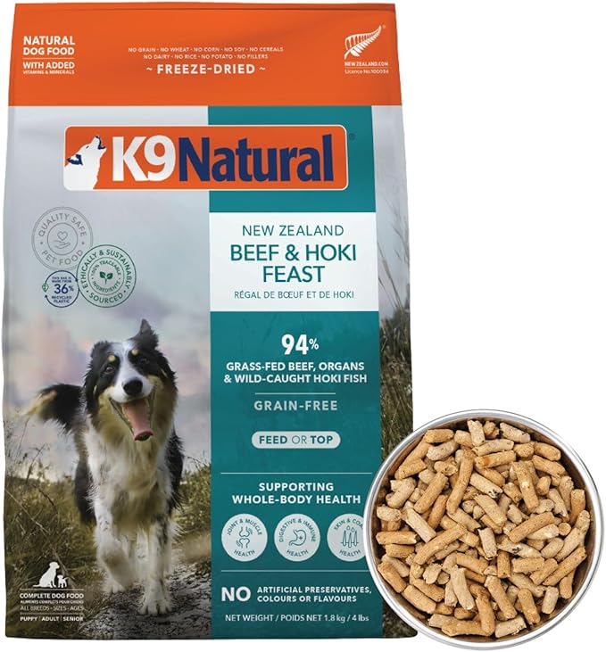 K9 Natural - Grain Free Freeze Dried Dog Food - Hoki & Beef, 4lb