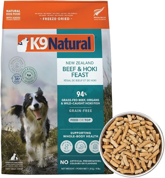 K9 Natural - Grain Free Freeze Dried Dog Food - Hoki & Beef, 4lb