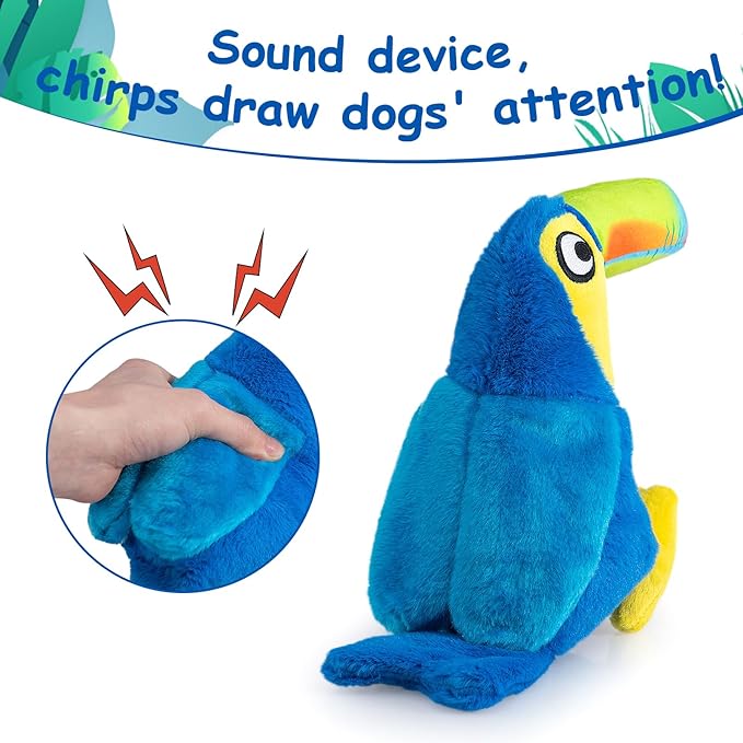 Hollypet Squeaky Plush Stuffed Durable Dog Toys, Cute Puppy Chew Toys for Small, Medium and Large Breed Dogs，Blue Toucan