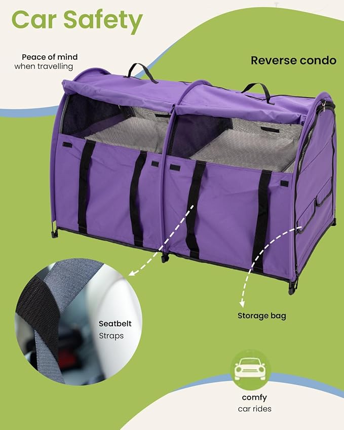 Mispace Portable Twin Compartment Show House Cat Cage/Condo - Easy to Fold & Carry Kennel - Comfy Puppy Home & Dog Travel Crate with Portable Carry Bag/Two Hammocks/Mats and Collapsible Litter Box