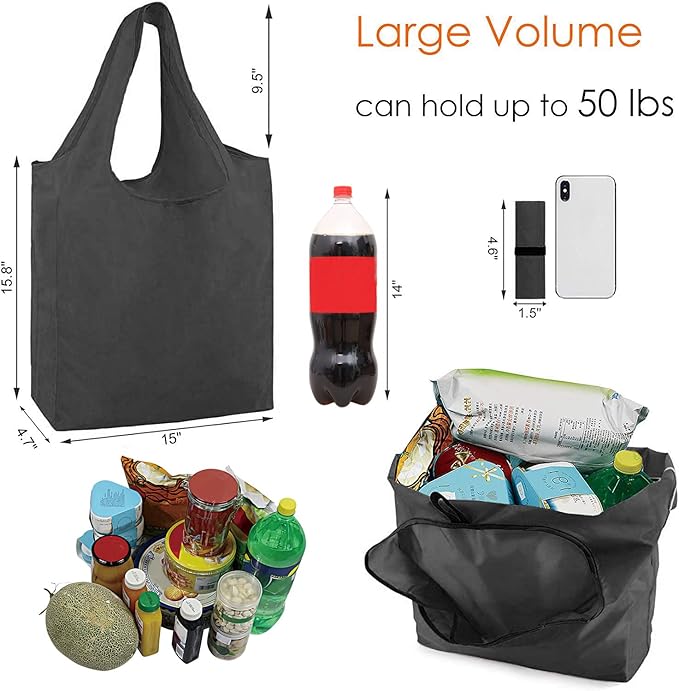 BeeGreen 20 Pack Black Reusable Grocery Bags with Storage Pouch Reusable Shopping Bags Bulk w Elastic Band 50LBS X-Large Foldable Tote Bags Machine Washable-Heavy Duty Cloth Tote Bags for Groceries