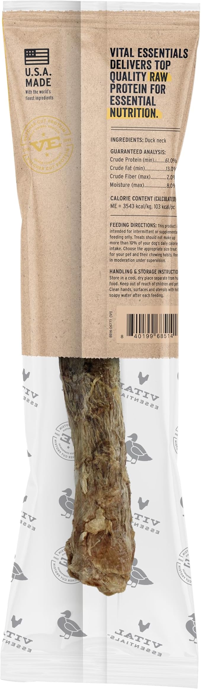 Vital Essentials Freeze-Dried Raw Duck Neck Dog Treat & Natural Chew, 1-Pack | Single Ingredient Dog Treat for Light Chewers | Made in USA