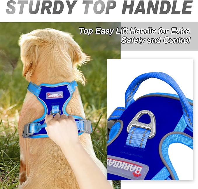 BARKBAY No Pull Dog Harness Front Clip Heavy Duty Reflective Easy Control Handle for Large Dog Walking(Sapphire Blue & Blue,M)