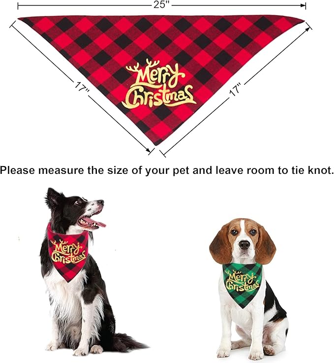 ADOGGYGO 2 Pack Dog Bandana Christmas Classic Plaid Triangle Pet Scarf Bibs Kerchief Merry Christmas Bandanas for Medium Large Dogs Pets