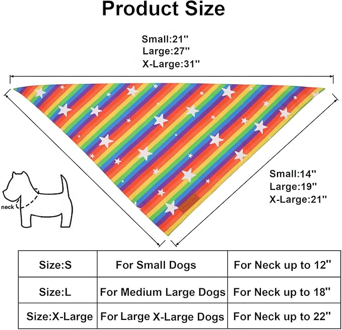 PTDECOR Rainbow Dog Bandanas Pride Day, Multi Size,“Love is Love” Pet Scarf Reversible Triangle LGBT+ Rainbow Bandanas for Large X-Large Dogs Pets (X-Large)