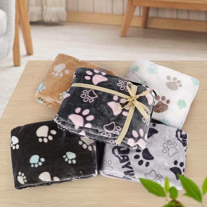 1 Pack 3 Dog Blankets for Large & Medium Dog Blanket Super Soft Fluffy Premium Fleece Pet Blanket Flannel Throw for Dog Puppy Cat Paw Prints, Grey Pink, 41x31inch