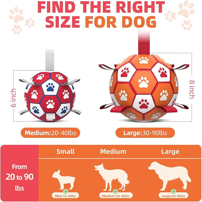 Diman Dog Soccer Balls Toys: Dog Balls with Straps for Indoor Outdoor Play, Pet Toys Balls for Small Medium, Doggie Birthday Gift, Interactive Pet Toy for Tug of War (7 inch)