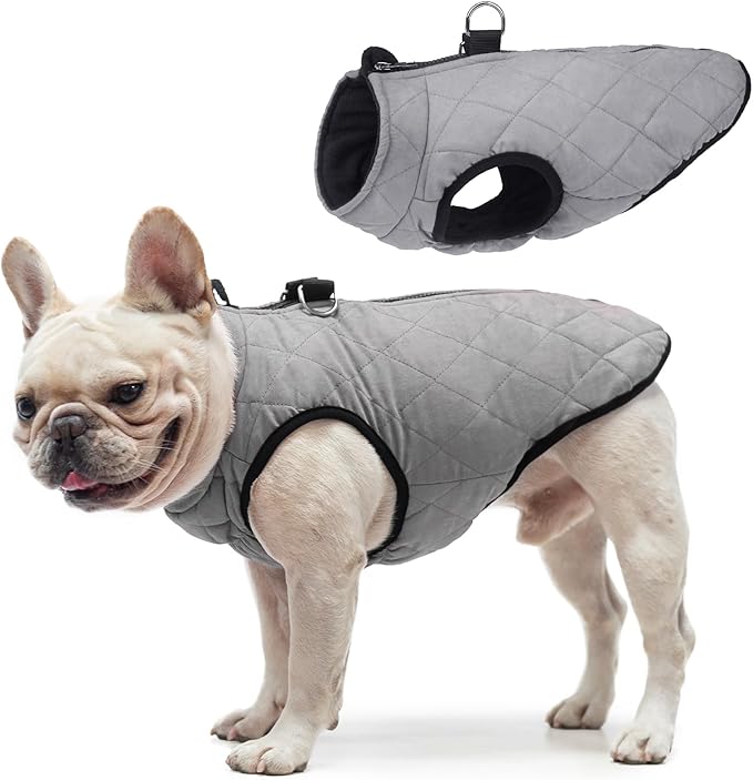 SCENEREAL Winter Dog Vest Coat with Harness Built in, Warm Dog Jacket for Small Medium Dogs, Puppy Cold Weather Coats with Zipper, Fleece Puffer Vest Windproof Snow Clothes for Puppy Pet