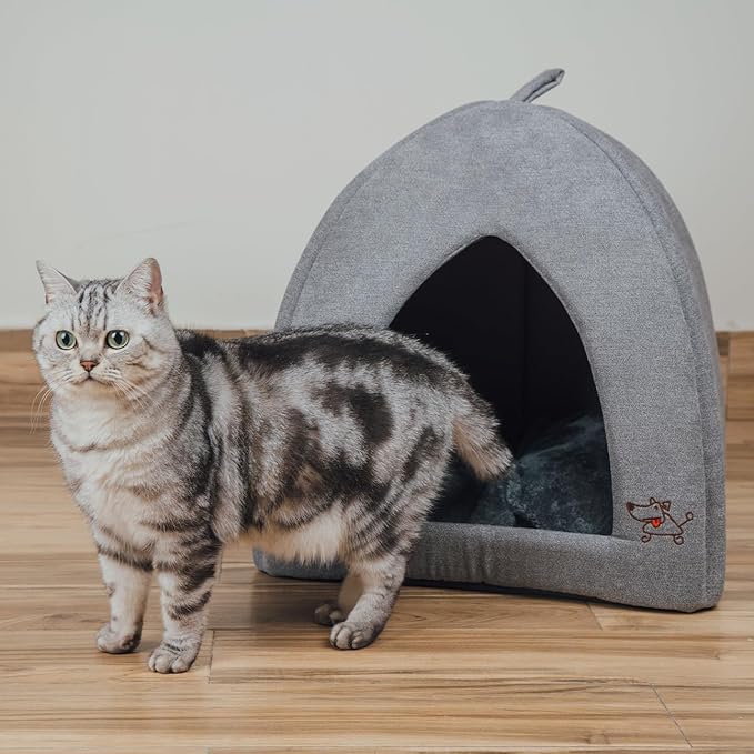 Best Pet Supplies Dog House Bed Crate Mat Tent Indoor Round Soft Plush for Small, Medium, and Large Breeds - Gray, 20 x 20 x H:22"