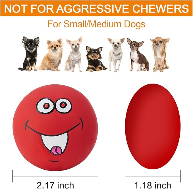 Squeaky Dog Toys Chewing Durable Teething Latex Rubber Soft Interactive Fetch Play Dog Balls with Funny Smile Face for Puppy Small Medium Pet Dog (6PCS)