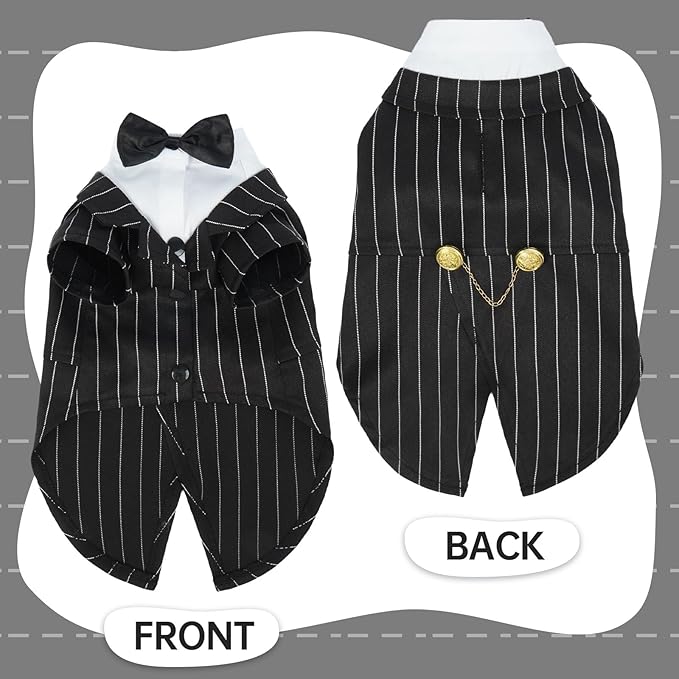 QBLEEV Cat Tuxedo Suit, Sphynx Cat Suit for Cat with Bow Tie, Cat Halloween Costumes for Cats Only, Kitten Formal Attire Wedding Birthday Onesie Clothes for Male Female Hairless Cats