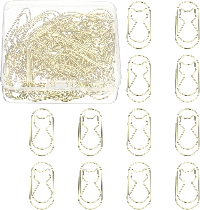 PATIKIL 50 Pcs Cat Shape Paper Clip, Metal Cute Small Paper Clamp Clips for Office Supplies Craft Scrapbook Document Note Sorting, Electroplating, Gold