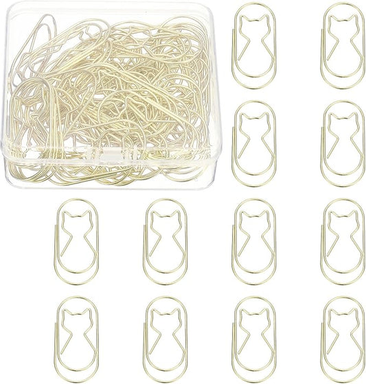 PATIKIL 50 Pcs Cat Shape Paper Clip, Metal Cute Small Paper Clamp Clips for Office Supplies Craft Scrapbook Document Note Sorting, Electroplating, Gold