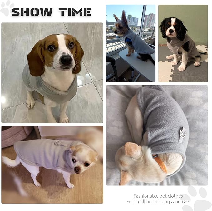PETCARE Small Dog Sweater Cat Fleece Vest Soft Dog Jacket with Leash O-Ring Winter Warm Pet Pullover Coat Puppy Clothes for Small Dogs Cats Chihuahua Apparel Shih Tzu Costume, Grey