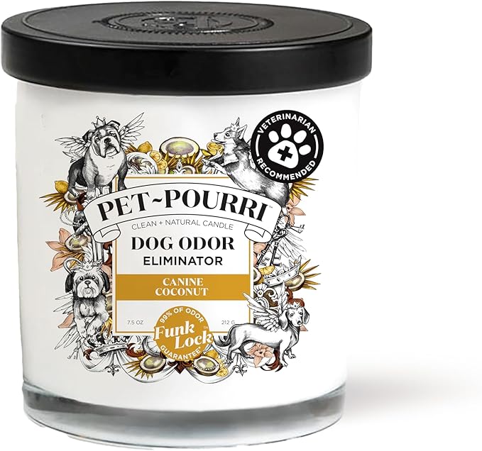 Pet-Pourri Canine Coconut Dog Deodorizer Candle – Puppy & Dog Safe – Plant Based Ingredients & Wax – Vet Approved – Aromatherapy & Air Freshener for Pet Odor – Scented with Bamboo, Jasmine & Pear