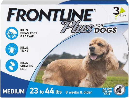 FRONTLINE Plus Flea and Tick Treatment for Medium Dogs Up to 23 to 44 lbs. 3 Treatments
