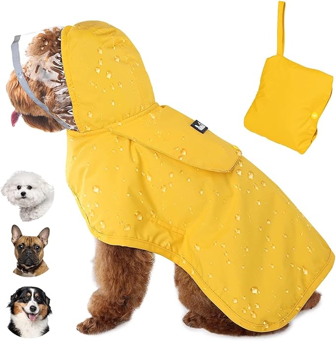 Lukovee Dog Raincoat, Adjustable Dog Rain Jacket with Clear Hooded Double Layer for Large Medium Small Dogs Puppies, Waterproof Rain Coat Poncho with Reflective Storage Pocket & Rim (XS, Y)