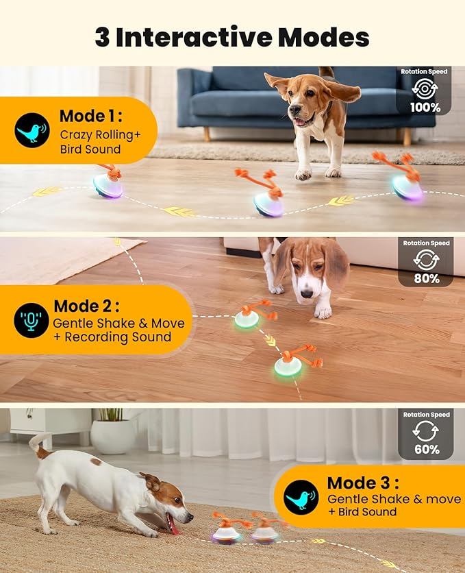 Smart Interactive Dog Toys, Automatic Moving and Rolling Dogs Ball with Rope, Motion-Activated Wicked Ball for Small Medium Dogs for Boredom, RGB Lights, Stimulating Sound, Voice Recording