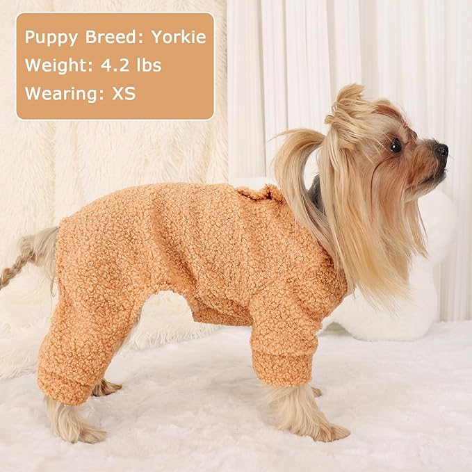Dog Sweaters for Small Dogs Winter Dog Pajamas Sized Dogs Boy Girl Fleece Pet Clothes Puppy Outfit 4 Legs Jumpsuits for Chihuahua Yorkie Cat Apparel (Khaki, Medium)