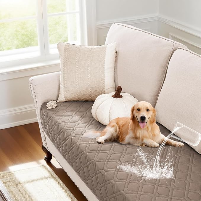 PrinceDeco 100% Waterproof Blanket Dog Bed Cover with Non-Slip Back Pet Blanket for Furniture Bed Couch Sofa (32x62 Inch, Taupe)